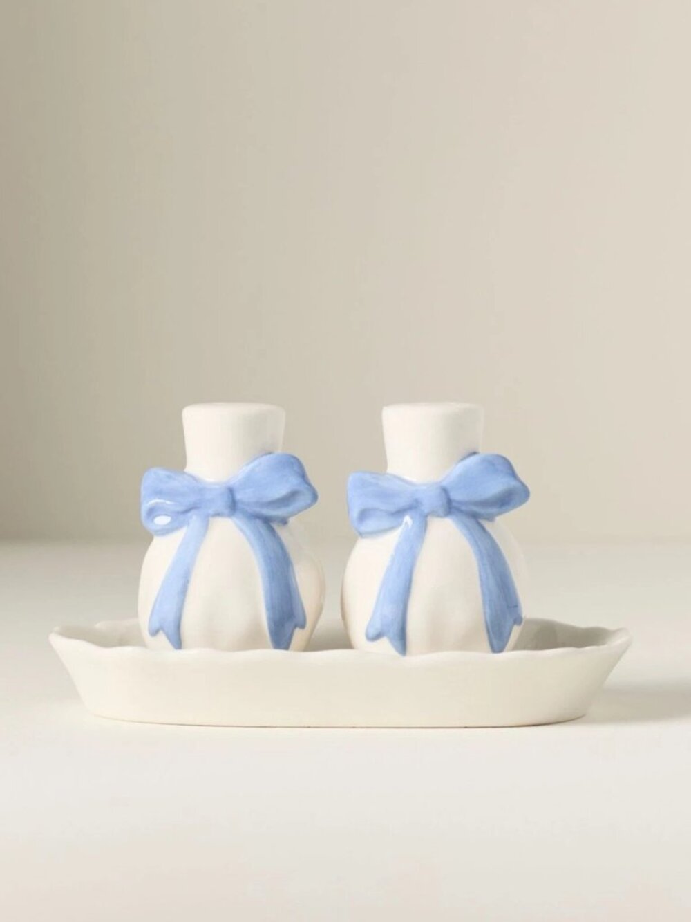 Anthropologie Benedita Stoneware Bow Salt & Pepper Shakers, Blue